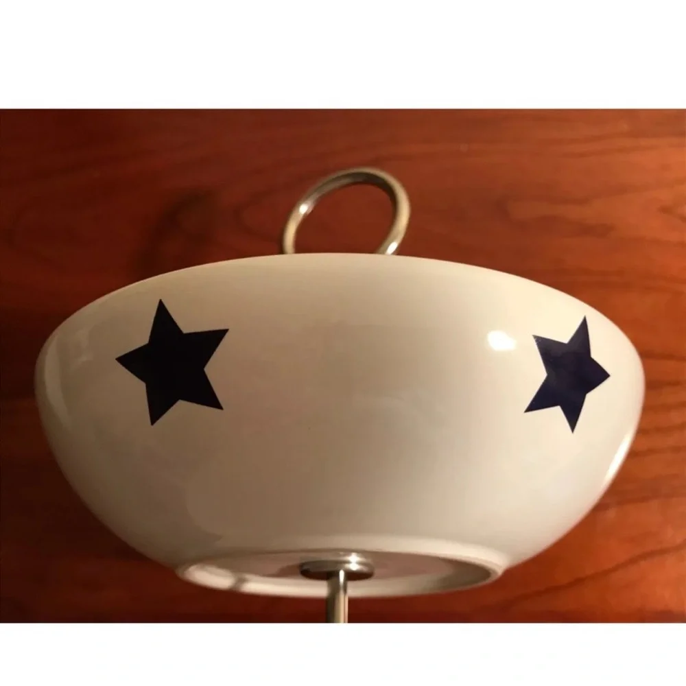 IKEA Ceramic 2 Tier Serving Caddy Tidbit Tray White Dish with Blue Stars #10866
